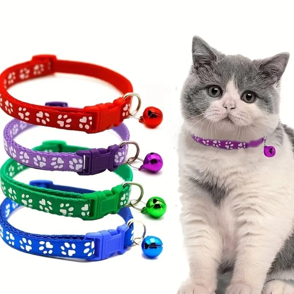 NEW! Adjustable Break Away Cat & Small Dog Paw Prints Collars with Bell! - Picture 3 of 8